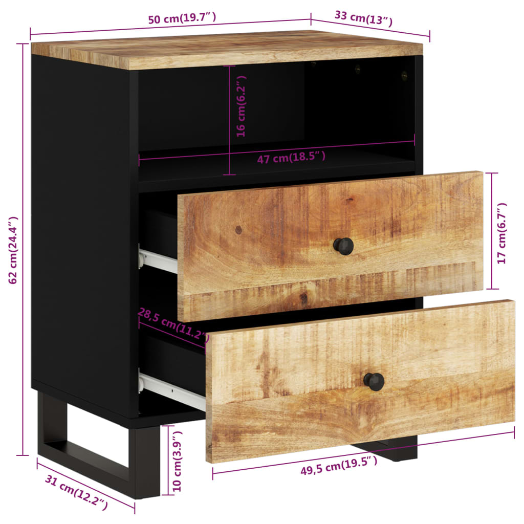 vidaXL Нощно шкафче, 50x33x62 см, масивно манго и инженерно дърво