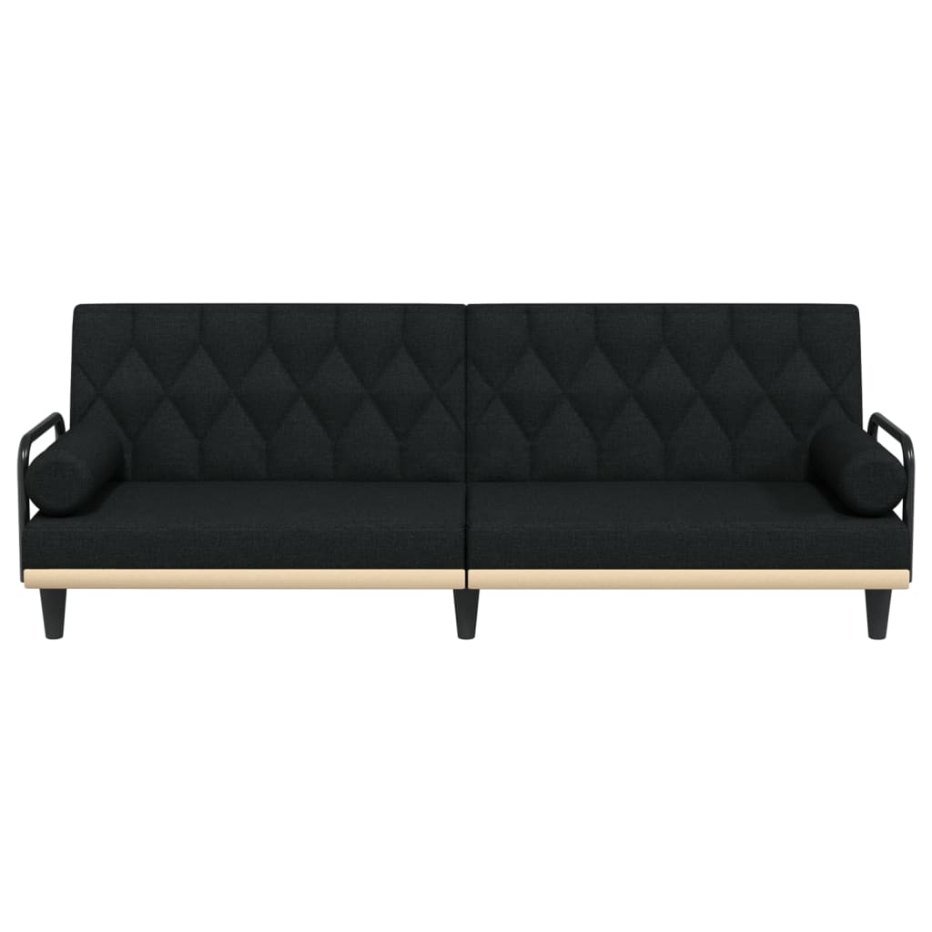 vidaXL Разтегателен диван с подлакътници, черен, плат
