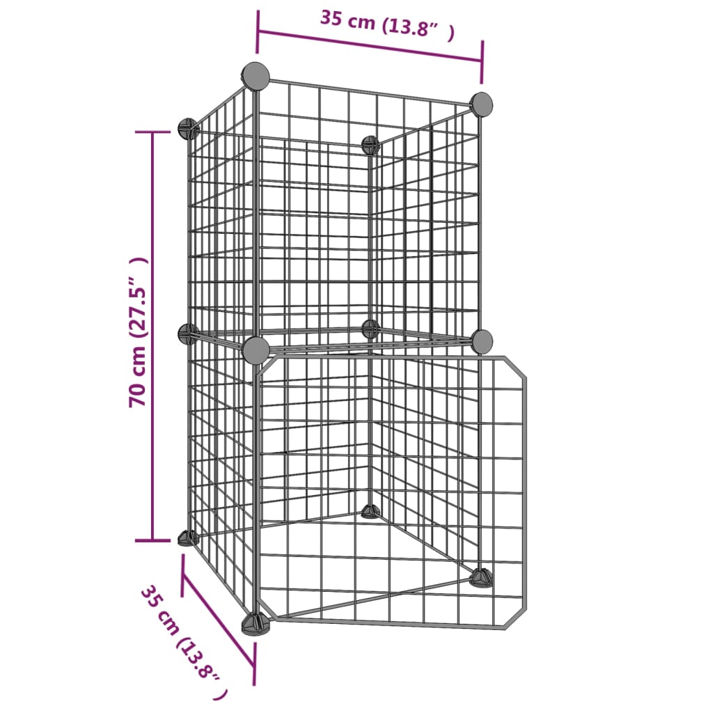 vidaXL Клетка за животни с врата, 8 панела, черна, 35x35 см, стомана