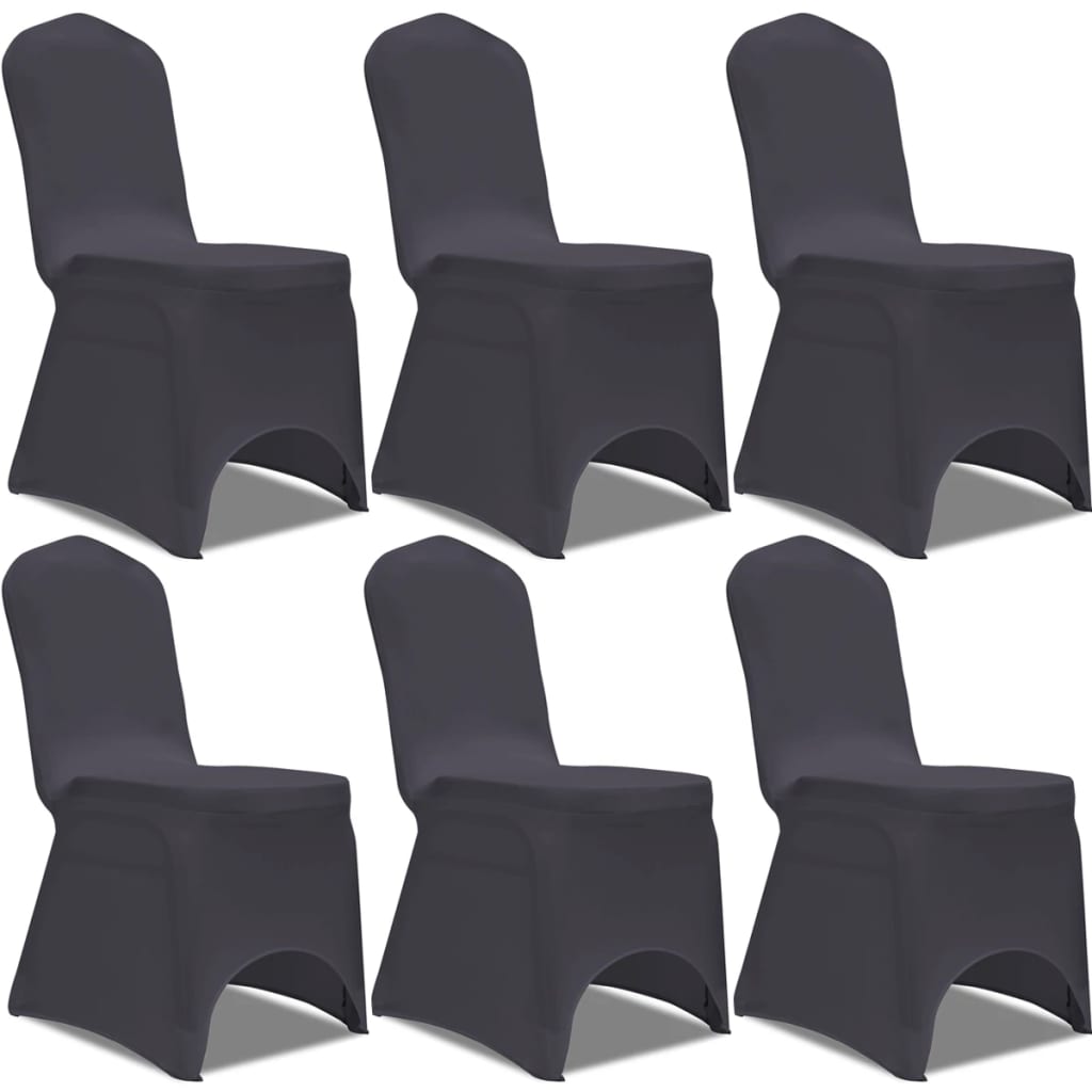 vidaXL Покривни калъфи за столове, еластични, 6 бр, антрацитно черно