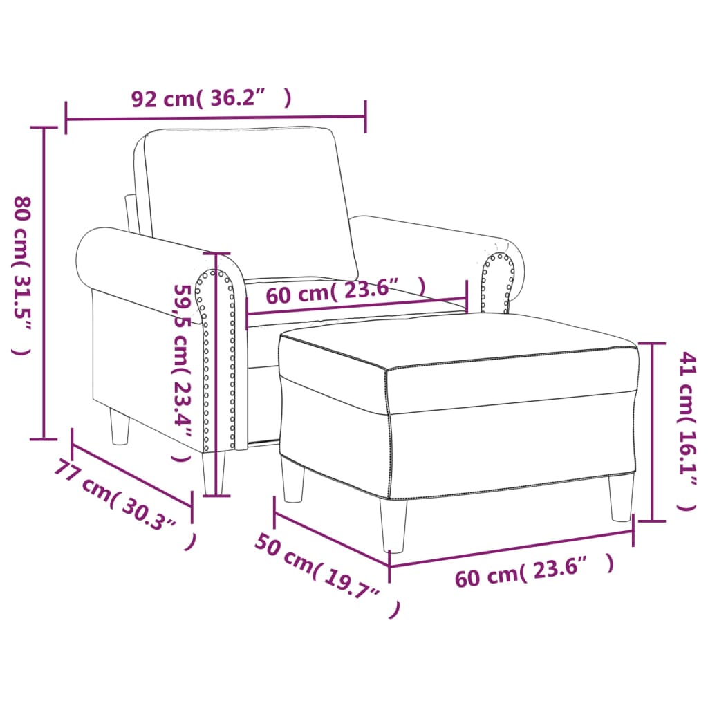 vidaXL Кресло с табуретка, тъмносиво, 60 см, кадифе