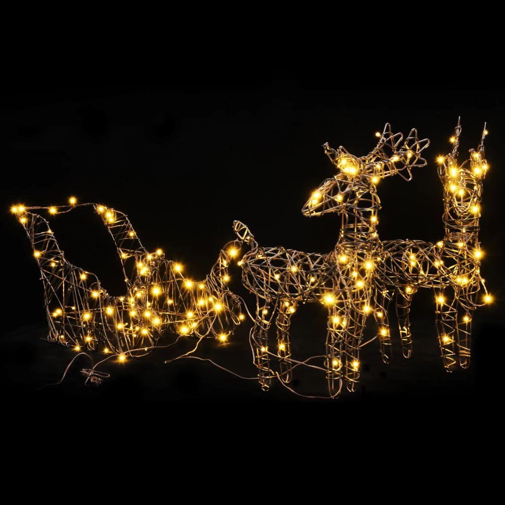 vidaXL Коледна украса елени и шейни 160 LED топло бяло ратан