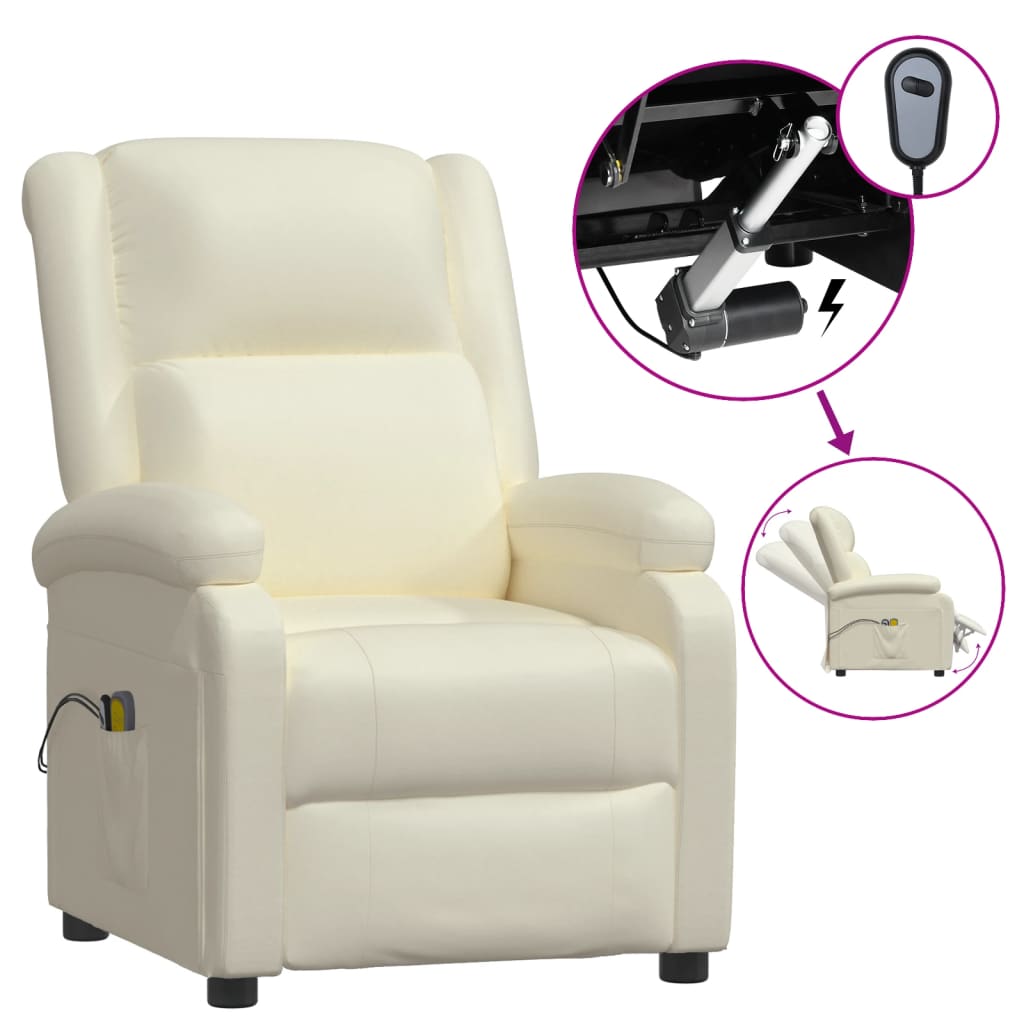 vidaXL Електрически масажен стол, бял, изкуствена кожа