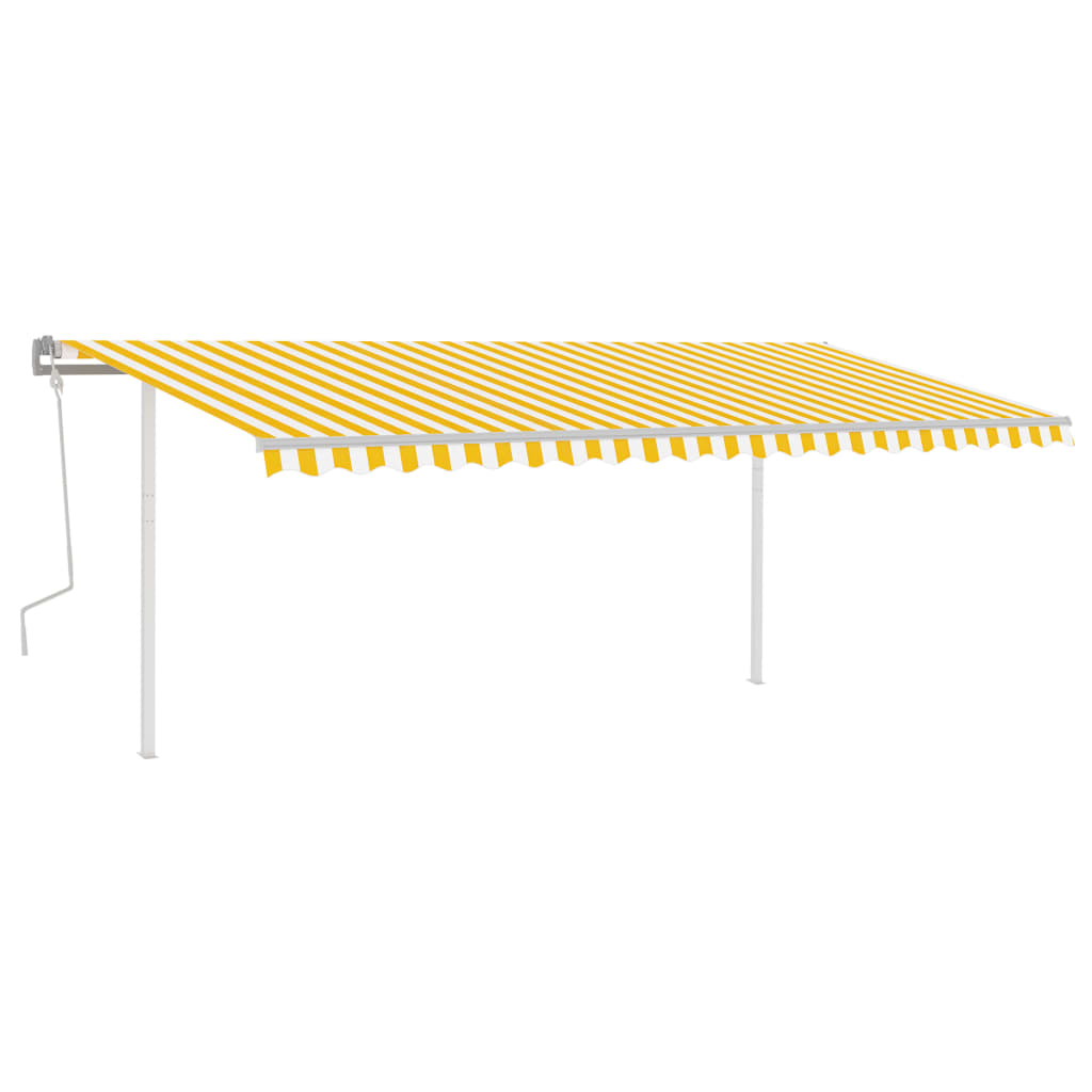 vidaXL Ръчно прибиращ се сенник с прътове, 5x3,5 м, жълто и бяло