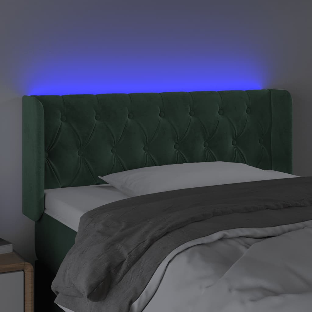 vidaXL LED горна табла за легло, тъмнозелена, 93x16x78/88 см, кадифе