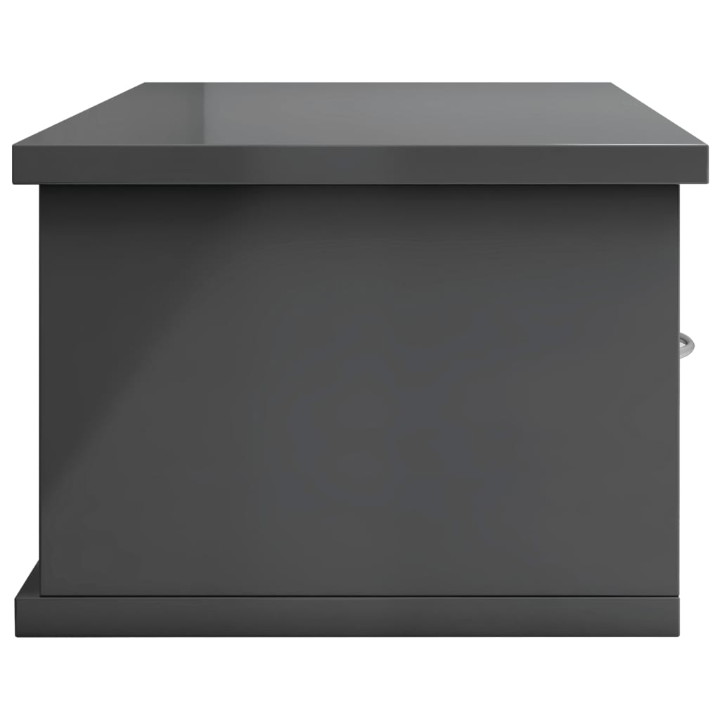 vidaXL Стенен рафт с чекмеджета, сив гланц, 60x26x18,5 см, ПДЧ