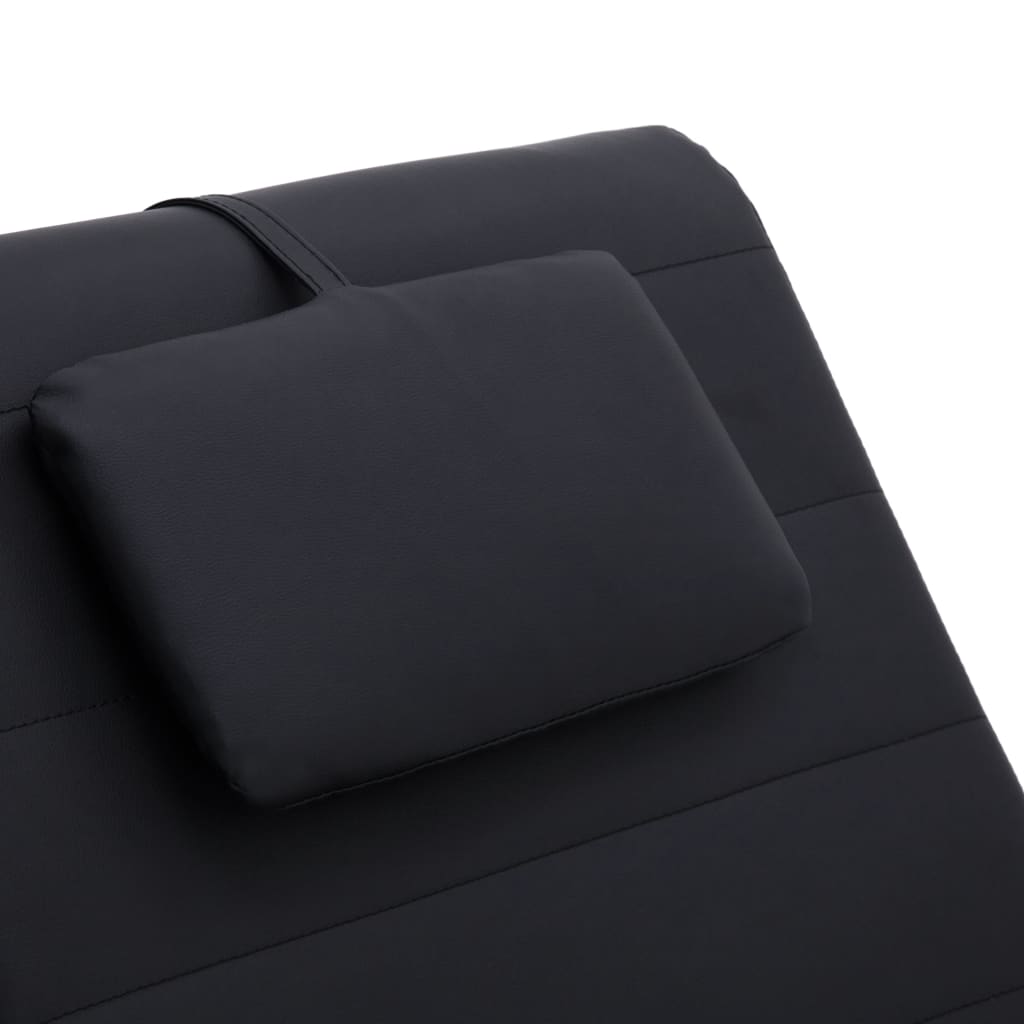 vidaXL Масажираща кушетка с възглавница, черна, изкуствена кожа