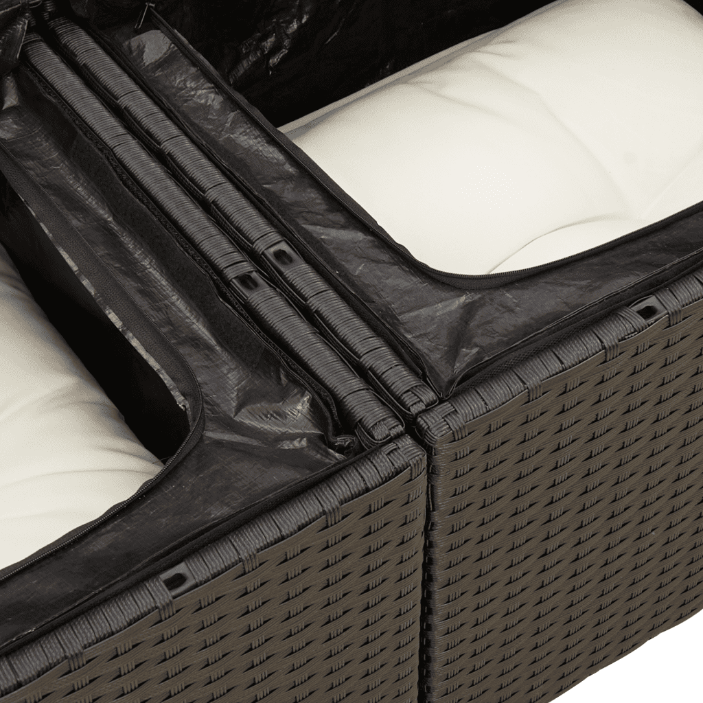 vidaXL Градински комплект с възглавници, 3 части, черен полиратан