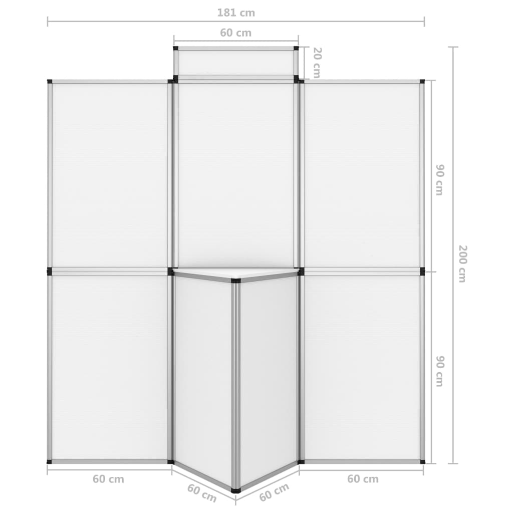 vidaXL Сгъваема експо стена, 8 панела, с маса, 181x200 см, бяла