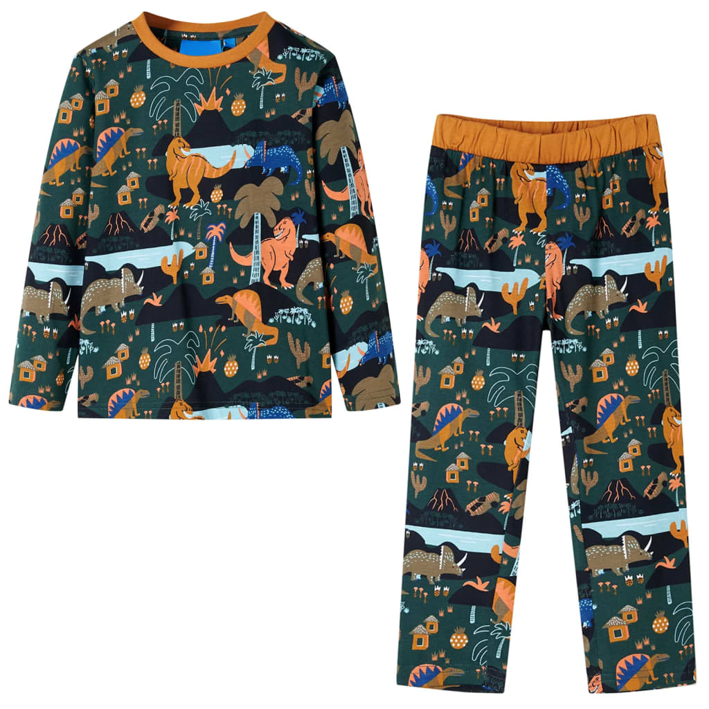 Детска пижама с дълъг ръкав, тъмнозелена, 104