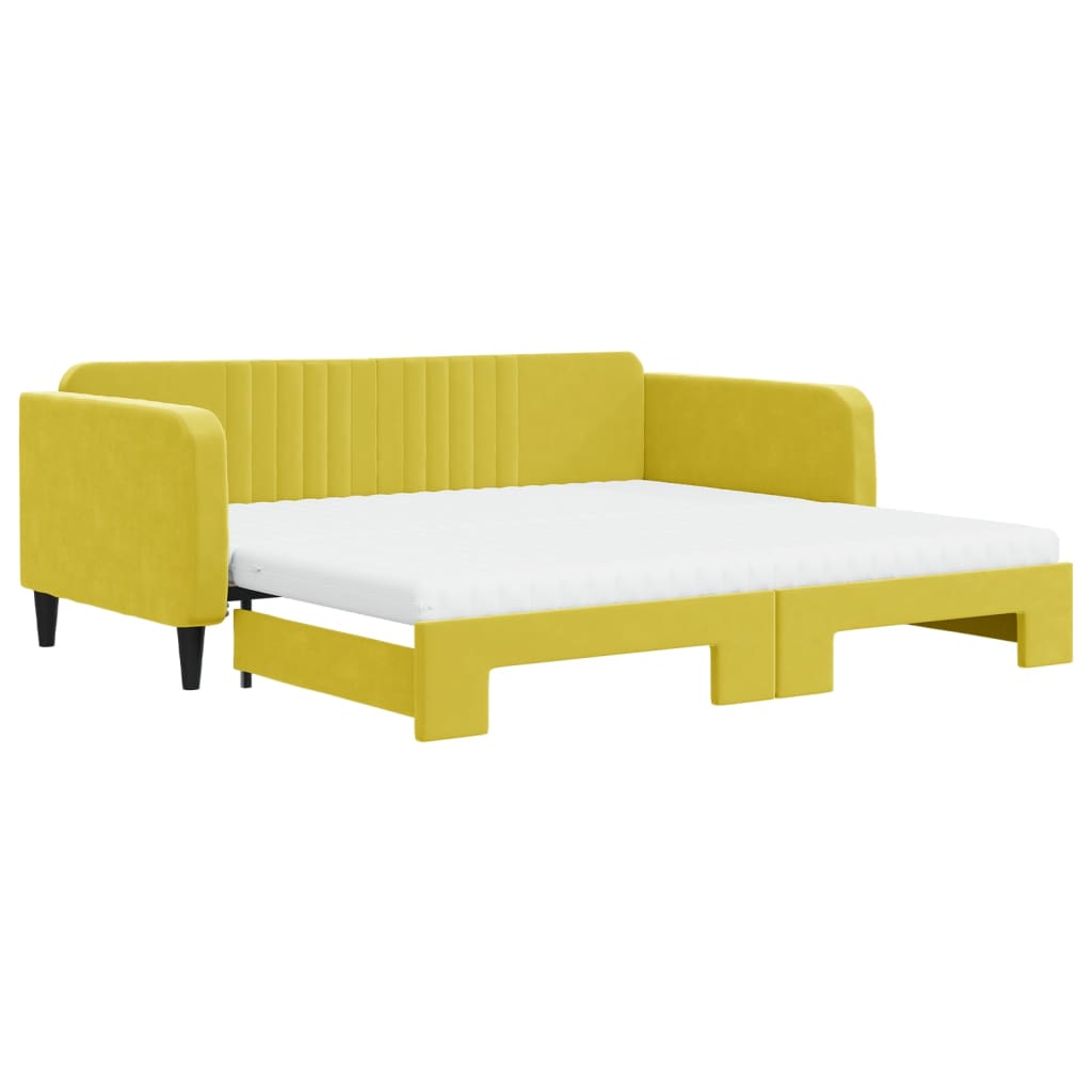 vidaXL Канапе с изтеглящо легло и матраци жълто 100x200 см кадифе