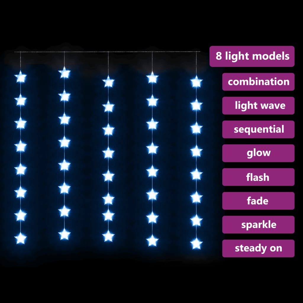 vidaXL LED завеса от светещи звезди, 200 LED, синя, 8 режима