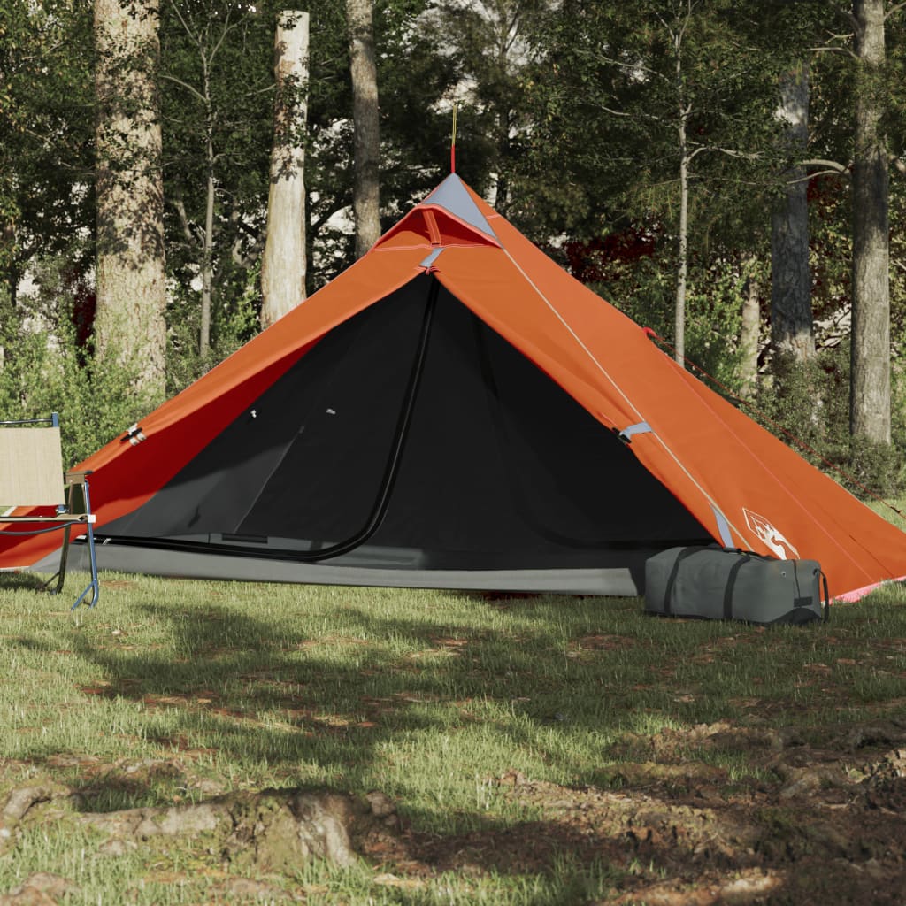 vidaXL Къмпинг палатка, 1-местна, сиво и оранжево, водоустойчива
