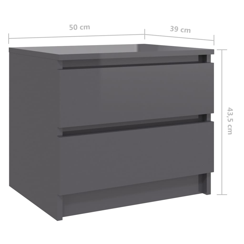vidaXL Нощно шкафче, 2 бр, сив гланц, 50x39x43,5 см, ПДЧ