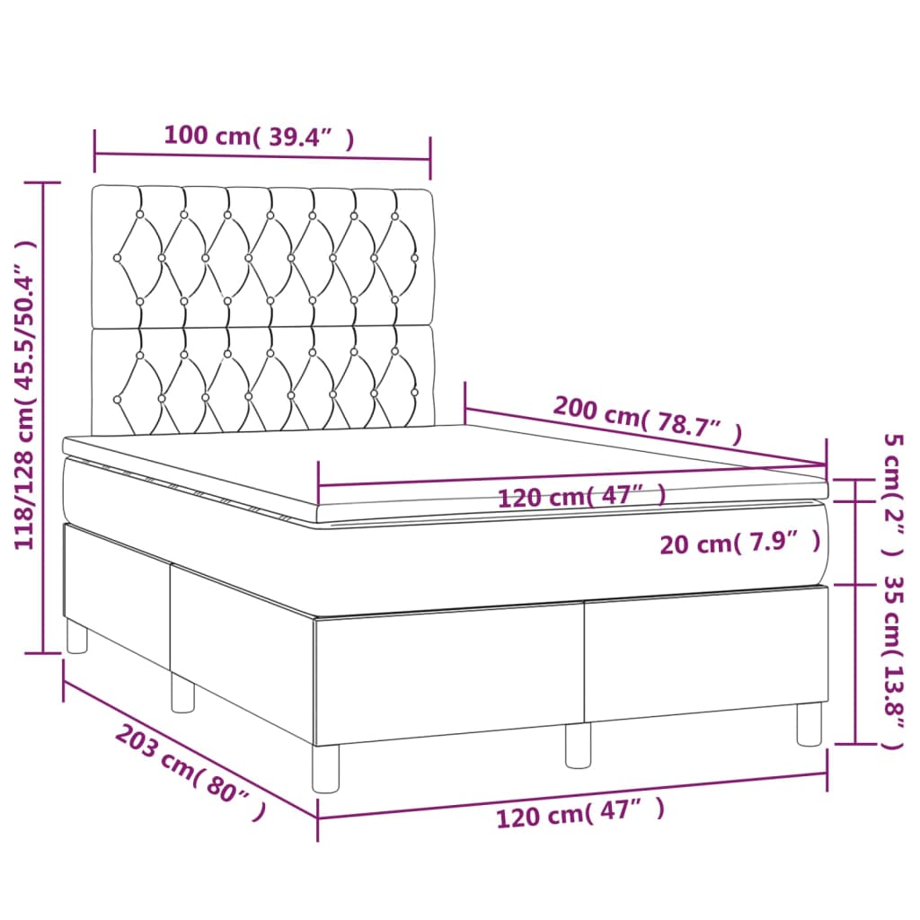 vidaXL Боксспринг легло с матрак, розово, 120x200 см, кадифе