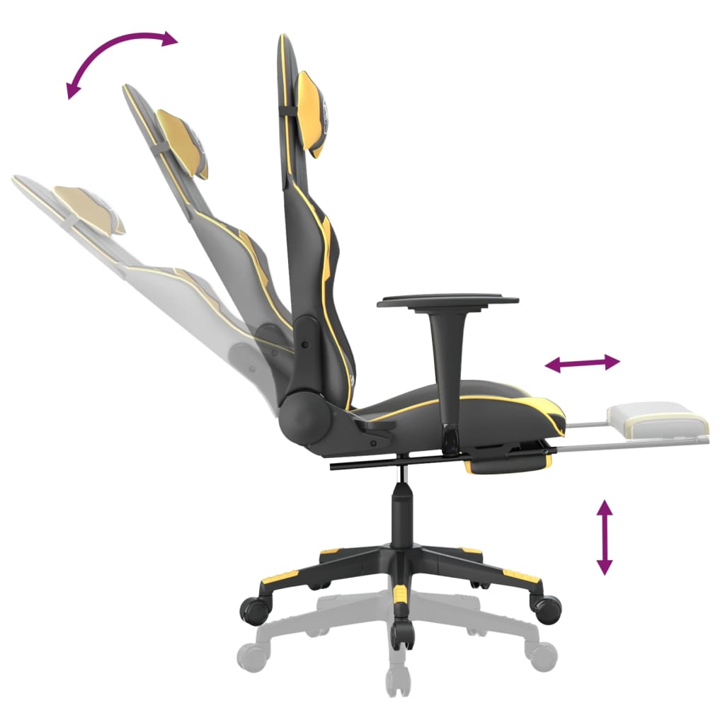 vidaXL Масажен гейминг стол с подложка черно/златисто изкуствена кожа