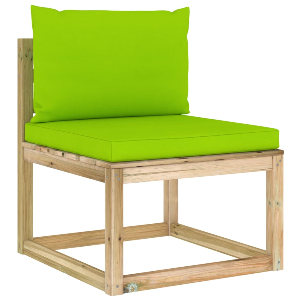 vidaXL Градински среден диван с възглавници бор със зелена импрегнация