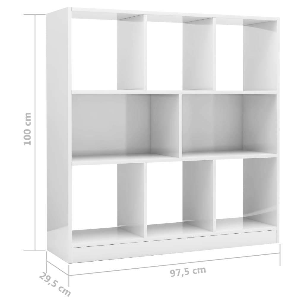vidaXL Библиотека, силен гланц, бяла, 97,5x29,5x100 см, ПДЧ