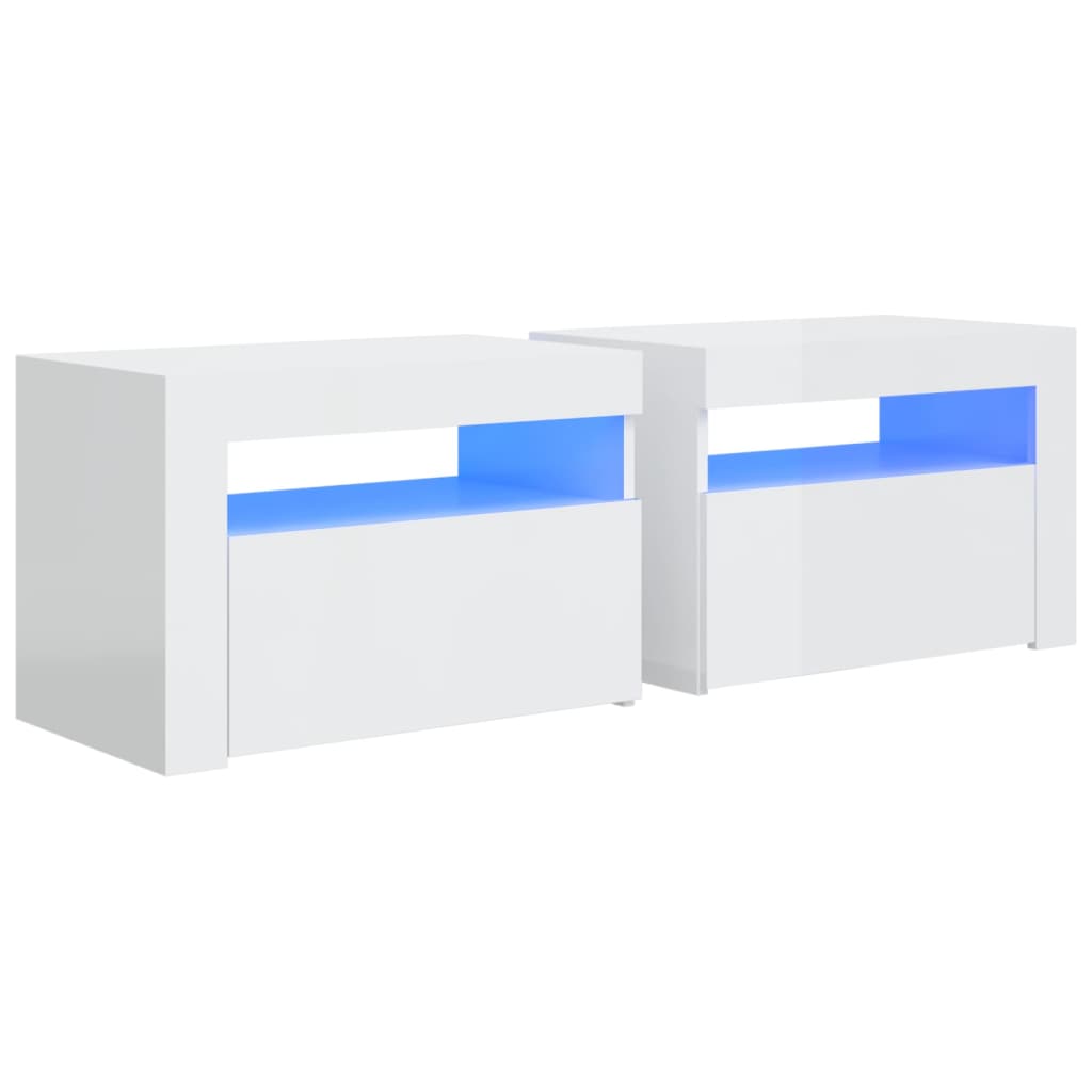 vidaXL Нощни шкафчета, 2 бр, с LED, бял гланц, 60x35x40 см