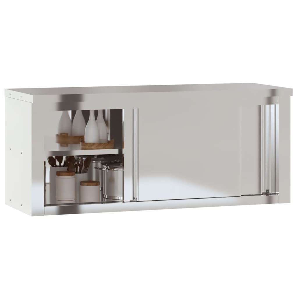 vidaXL Кухненски стенен шкаф с плъзгащи се врати, неръждаема стомана