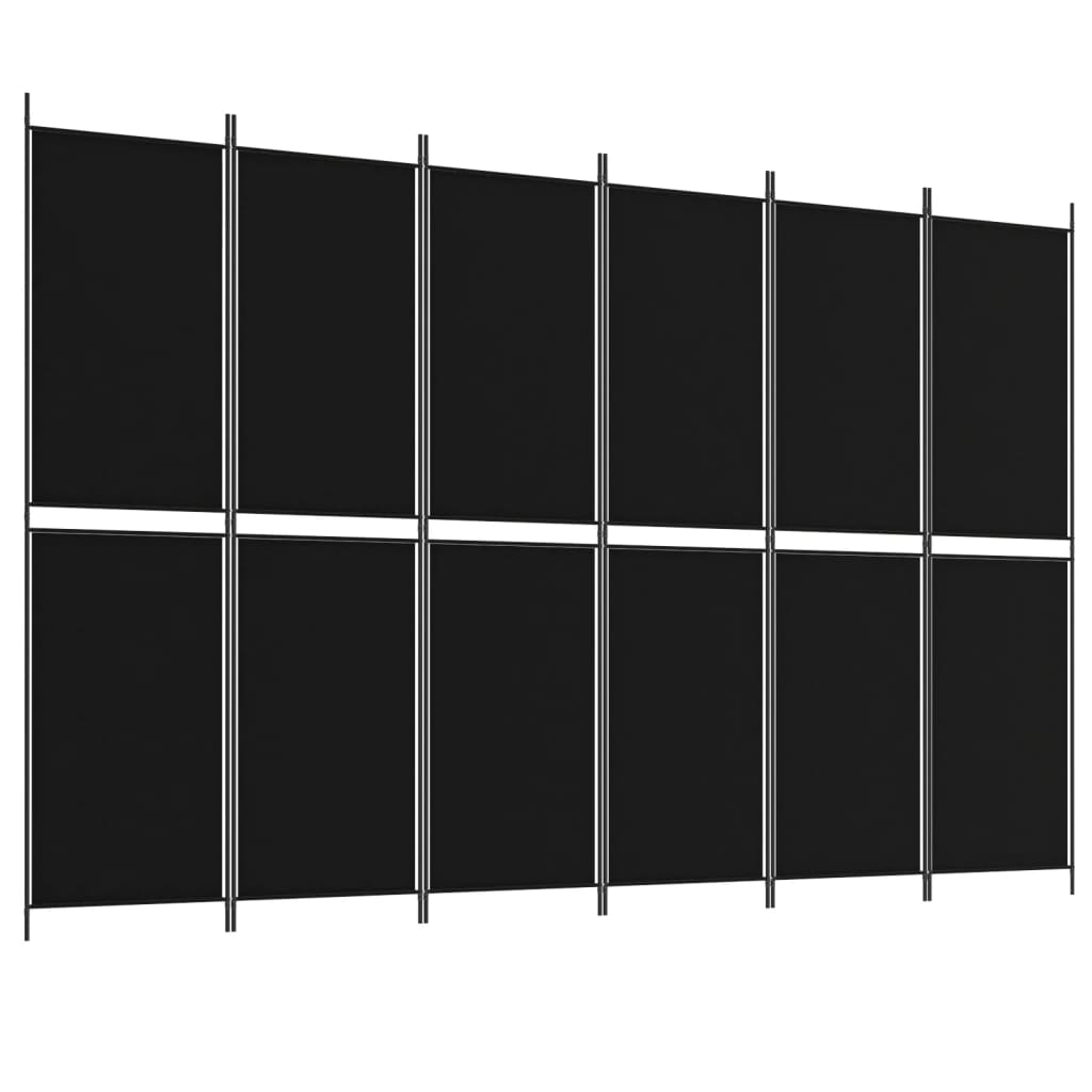 vidaXL Параван за стая, 6 панела, черен, 300x200 cм, плат