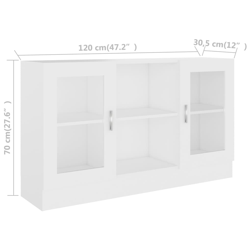 vidaXL Шкаф витрина, бял, 120x30,5x70 см, ПДЧ