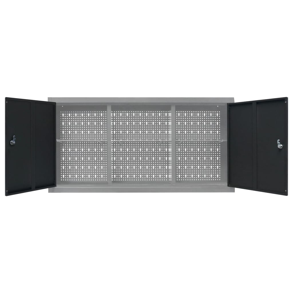 vidaXL Стенен шкаф за инструменти, индустриален, метал, сиво и черно