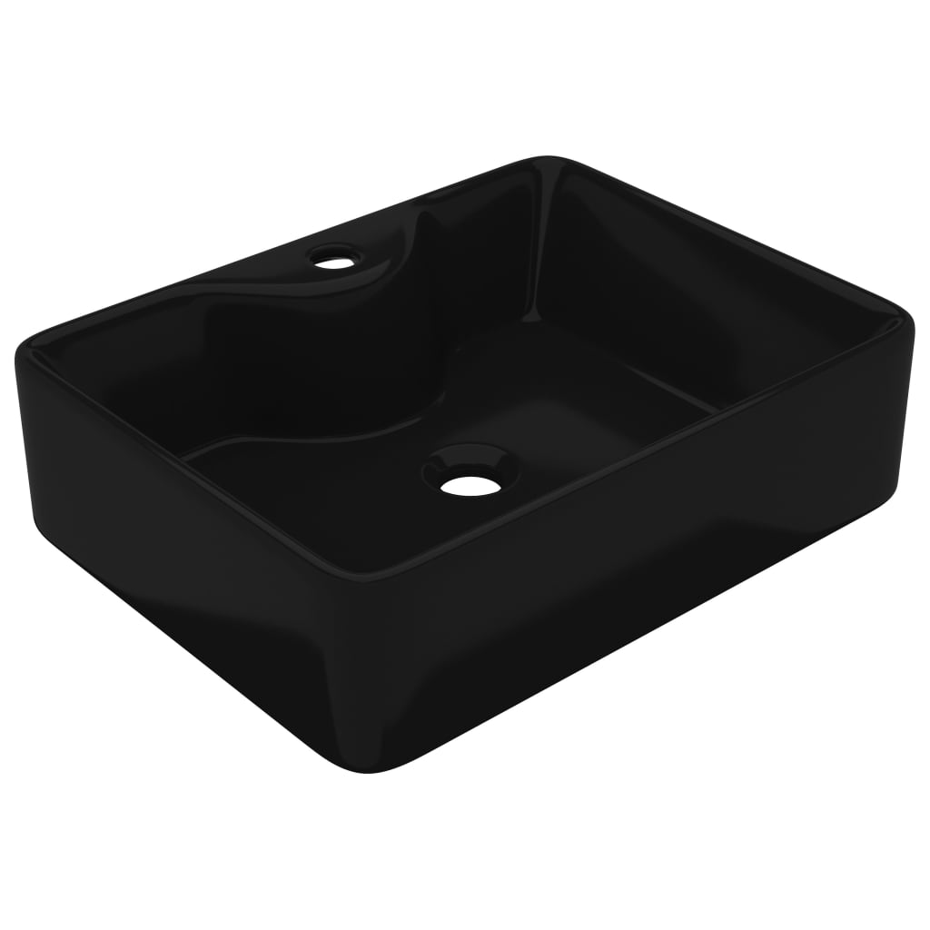 Керамична мивка с отвор за смесител, черна, квадратна