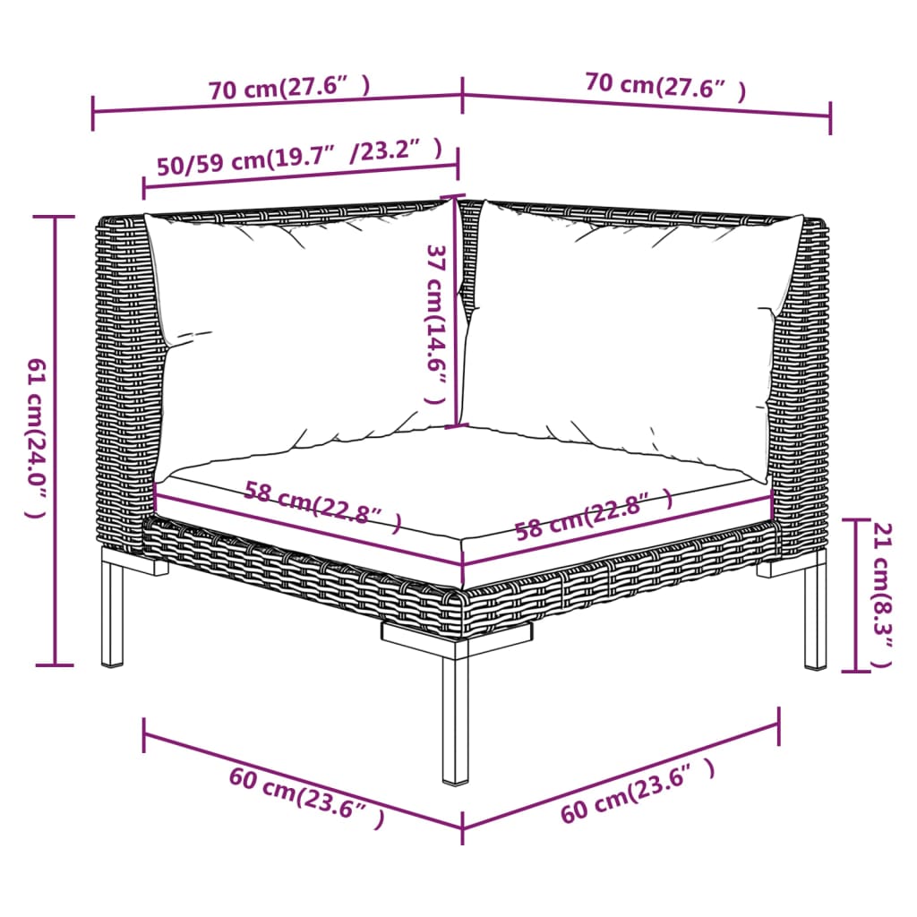 vidaXL Градински комплект с възглавници, 5 части, полиратан, тъмносив