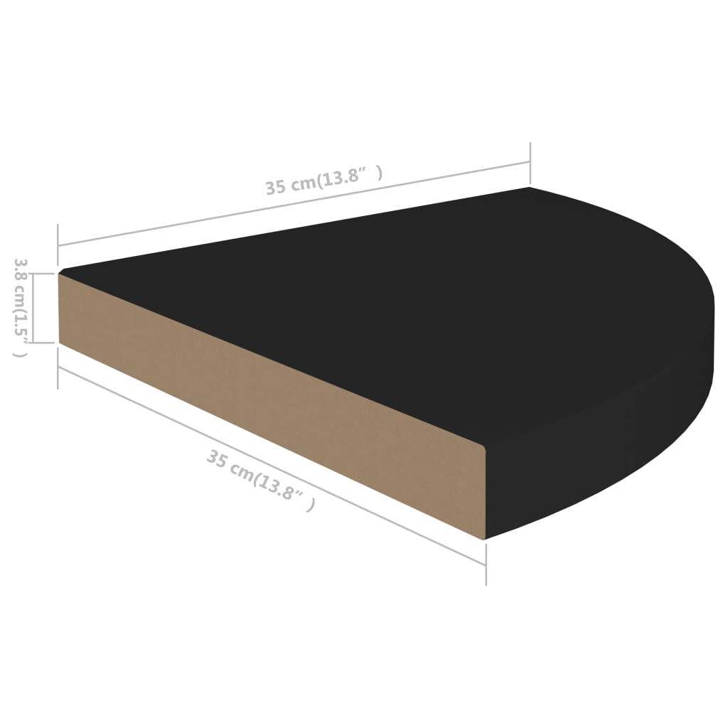 vidaXL Окачен ъглов рафт, черен гланц, 35x35x3,8 см, МДФ