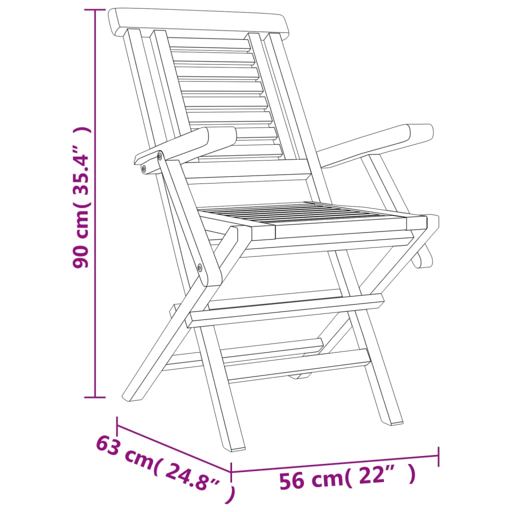 vidaXL Сгъваеми градински столове, 6 бр, 56x63x90 см, тик масив