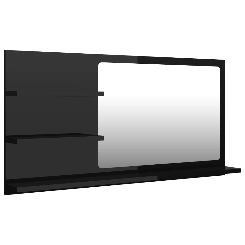 vidaXL Огледало за баня, черен гланц, 90x10,5x45 см, ПДЧ
