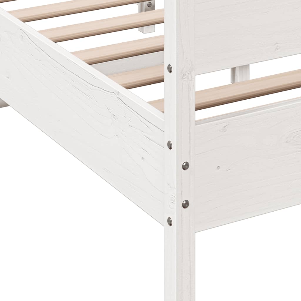 vidaXL Рамка за легло с табла, бяла, 135x190 см, борово дърво масив