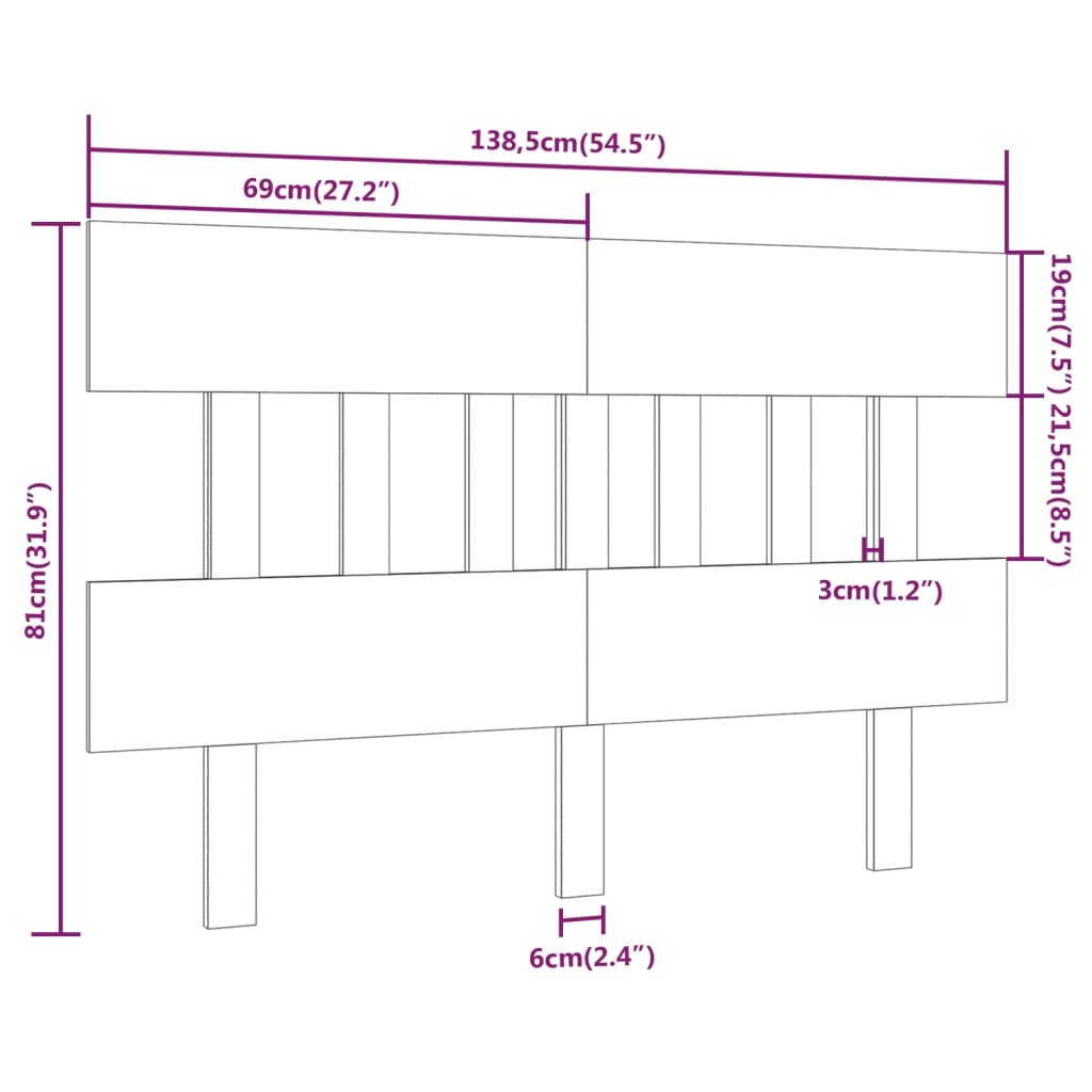 vidaXL Горна табла за легло, меденокафява, 138,5x3x81 см, бор масив