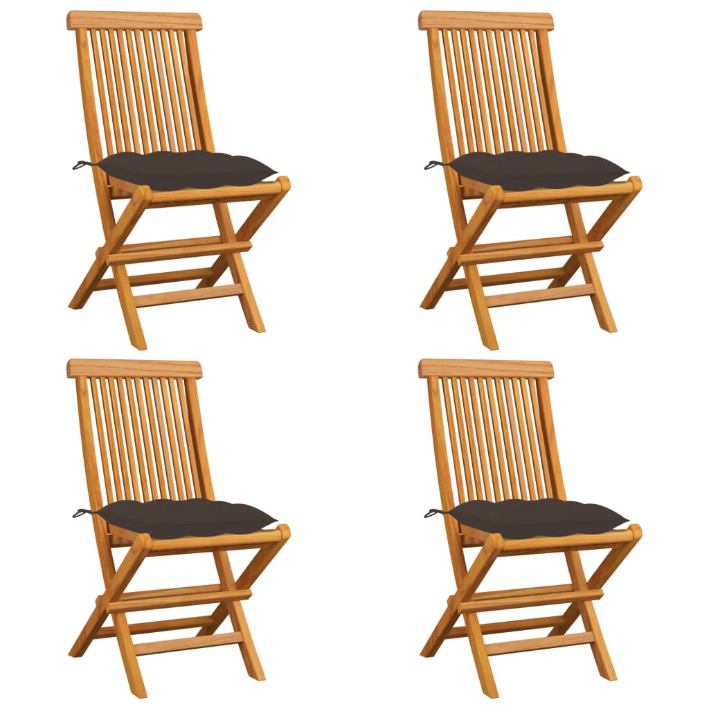 vidaXL Градински столове с възглавници таупе 4 бр тиково дърво масив