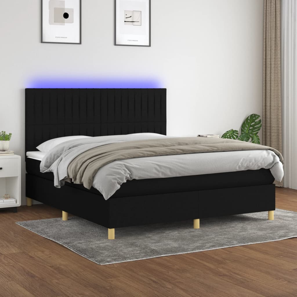 vidaXL Боксспринг легло с матрак и LED, черно, 180x200 см, плат
