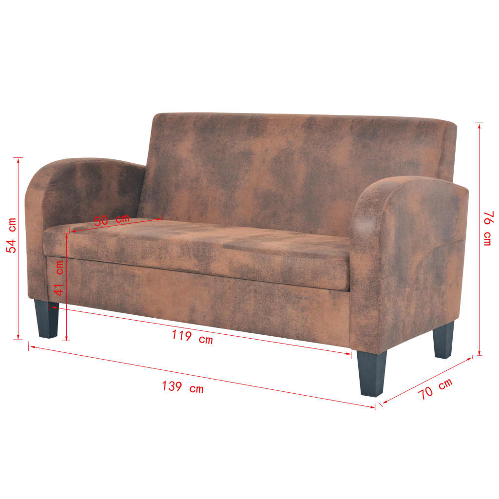 vidaXL Комплект от 2 дивана, изкуствен велур, кафяв