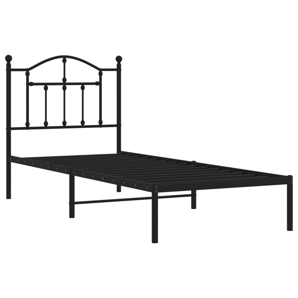 vidaXL Метална рамка за легло с горна табла, черна, 90x190 см
