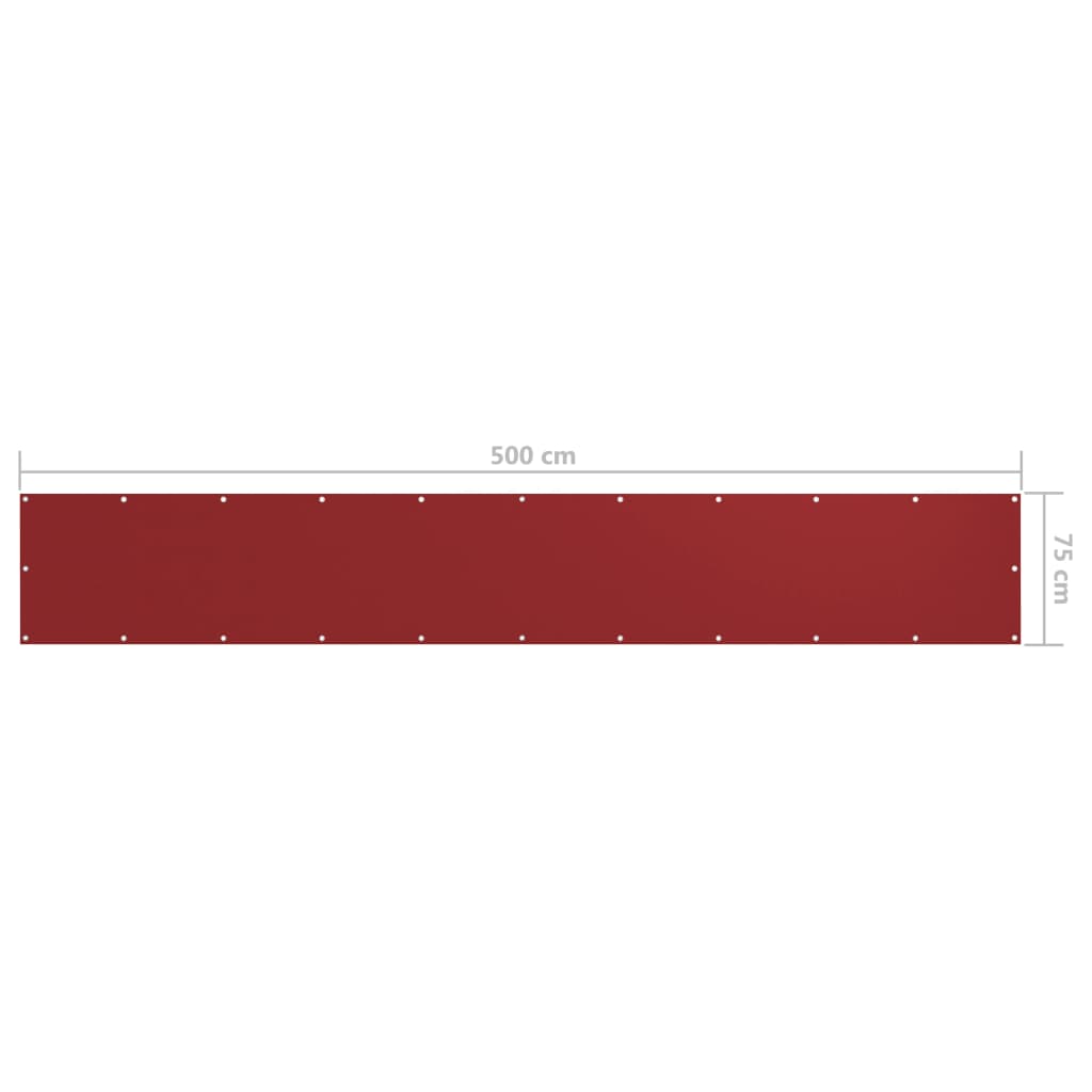 vidaXL Балконски параван, червен, 75x500 см, оксфорд плат