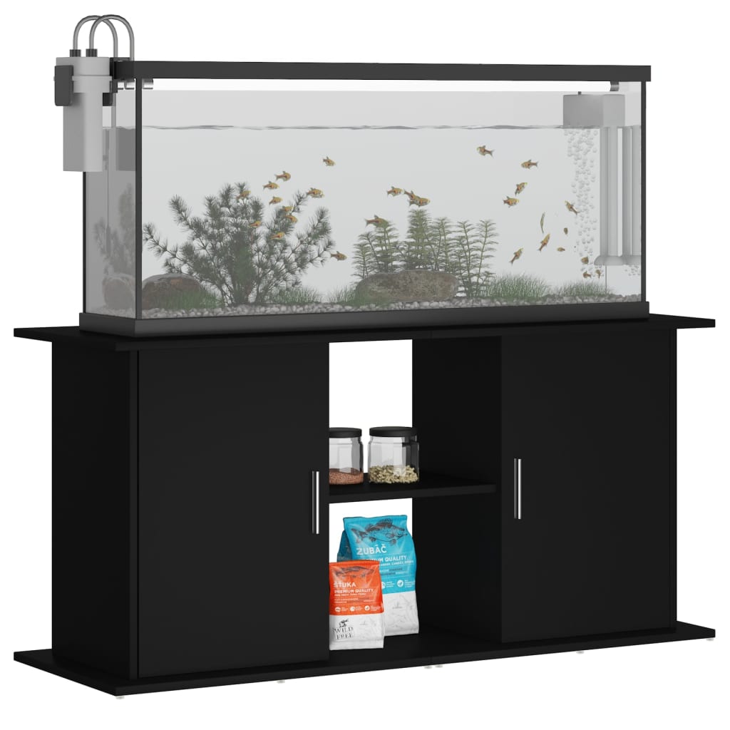 vidaXL Поставка за аквариум, черна, 121x41x58 см, инженерно дърво