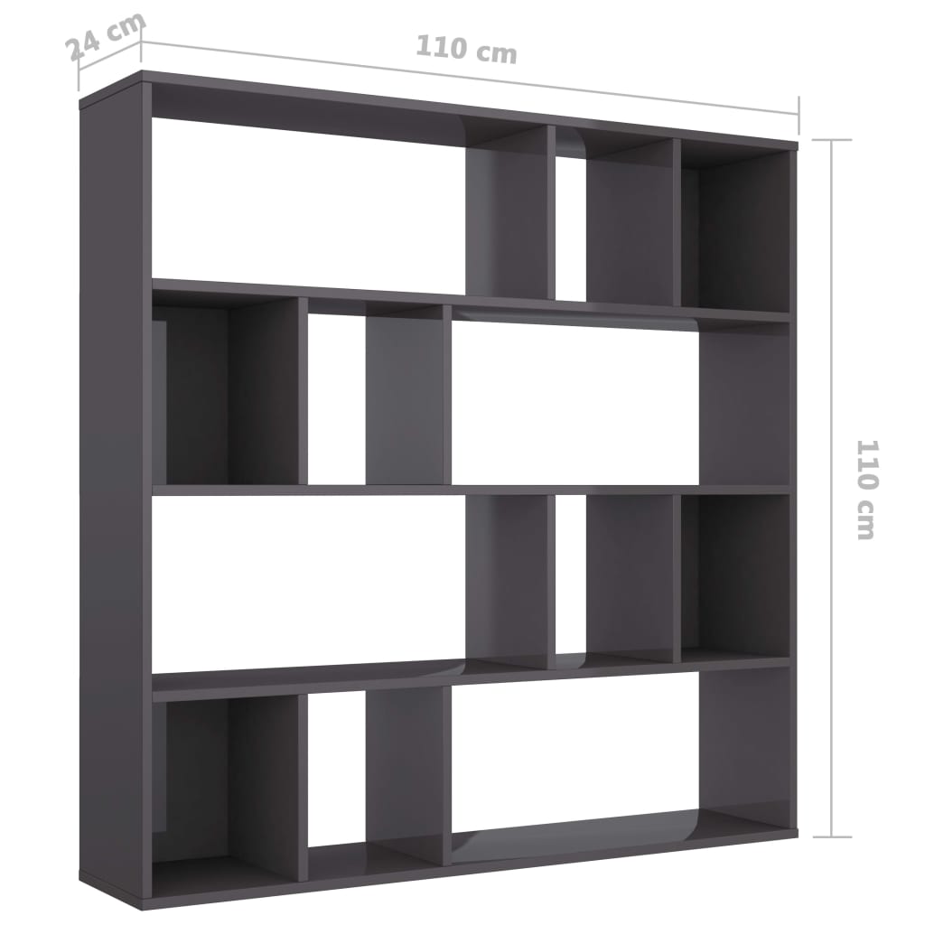 vidaXL Разделител за стая/библиотека, сив гланц, 110x24x110 см, ПДЧ