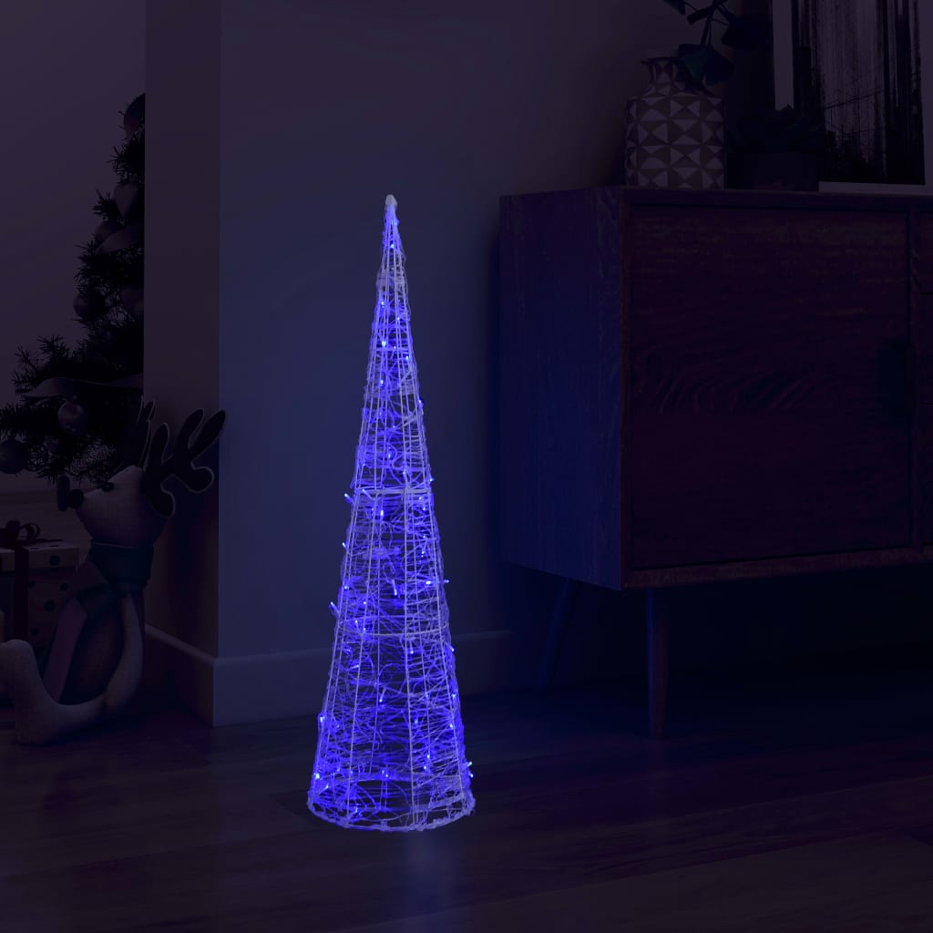 vidaXL Акрилна декоративна пирамида, LED светещ конус, синя, 90 см