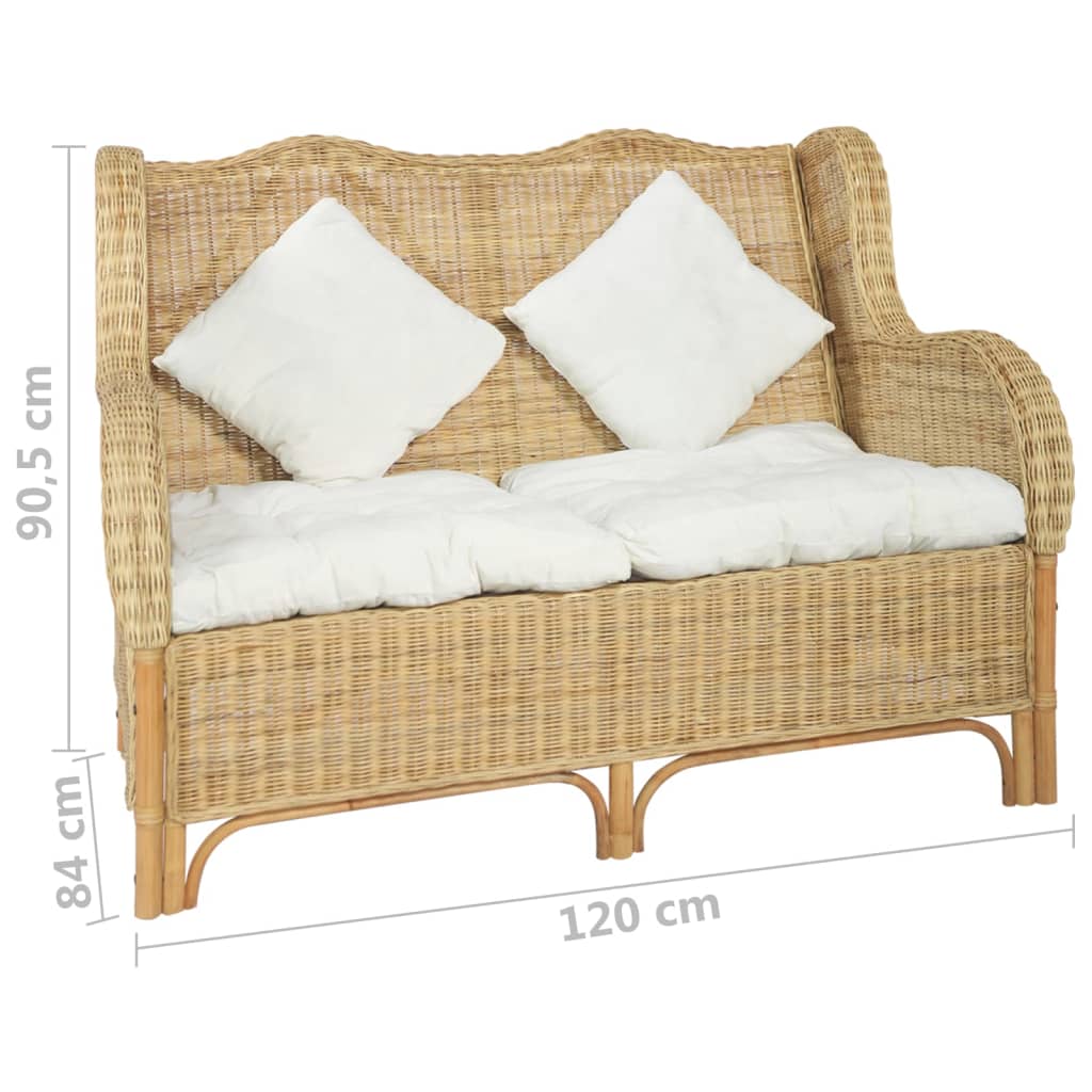 vidaXL 2-местен диван, естествен ратан и лен