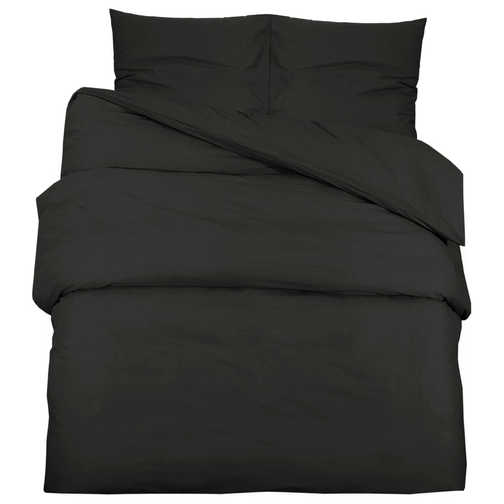 vidaXL Комплект спално бельо, черно, 135x200 см, олекотен микрофибър