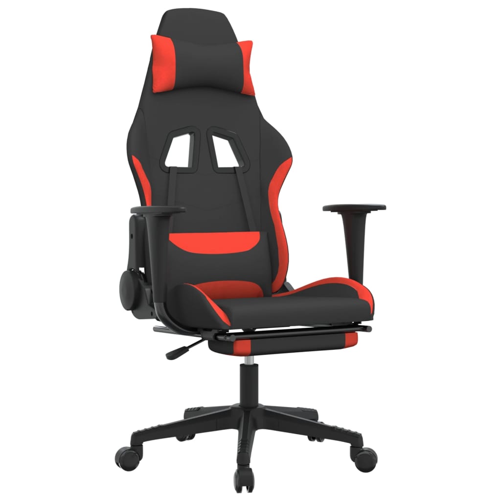 vidaXL Масажен гейминг стол с опора за крака черно и червено плат