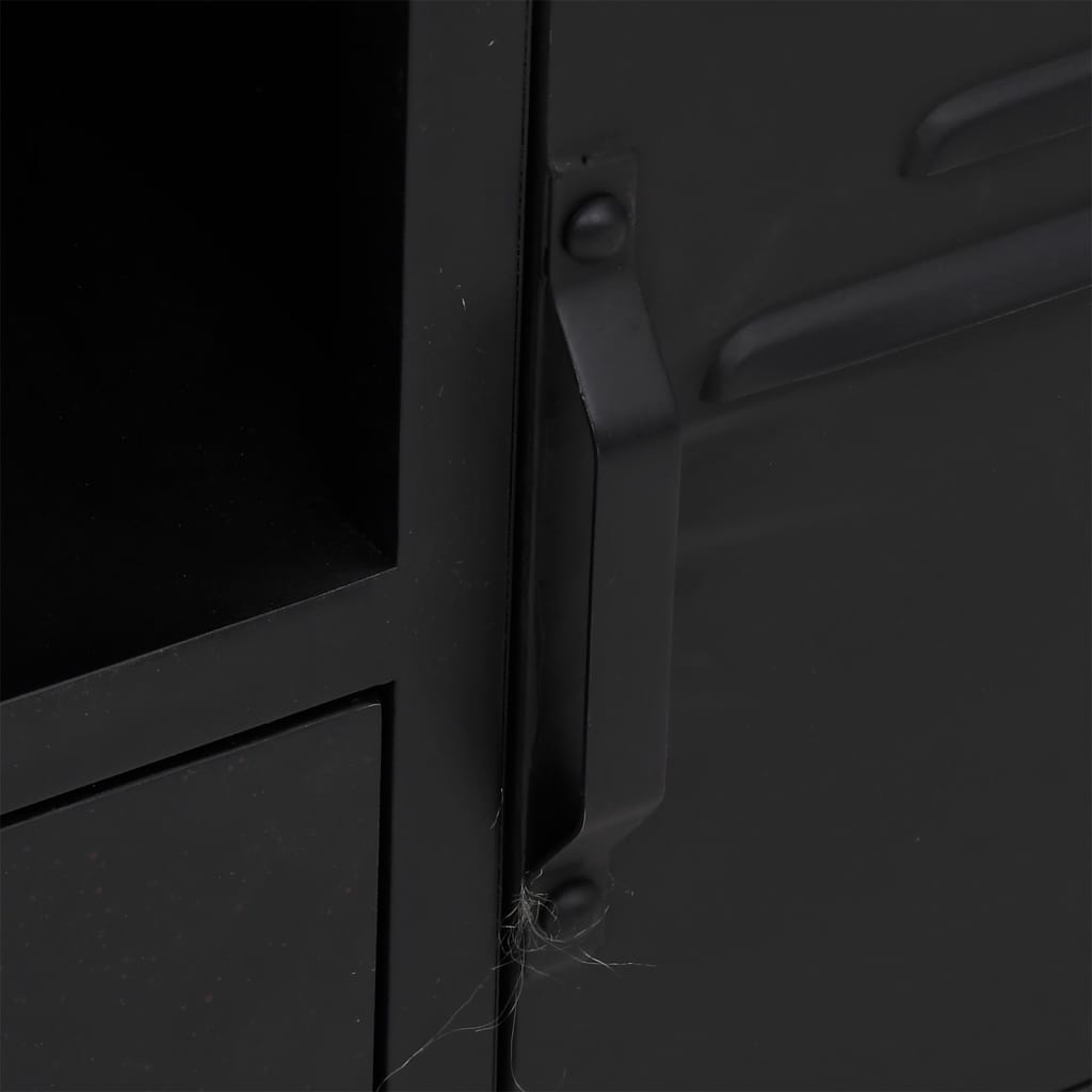 vidaXL ТВ шкаф, черен, 110x30x43 см, желязо и чам масив