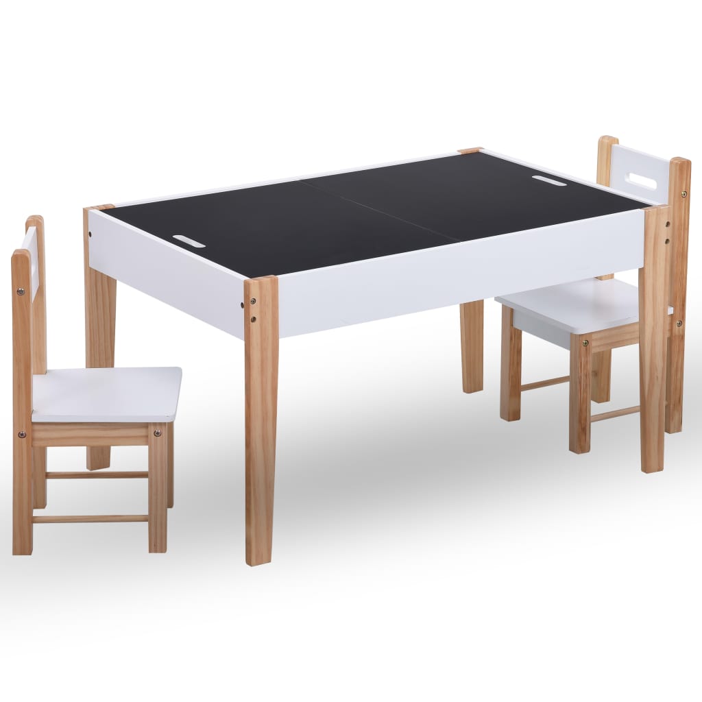 vidaXL Детска маса със столчета за рисуване, 3 части, черно и бяло