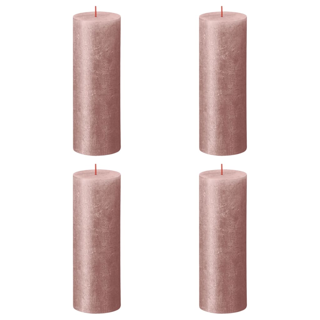Bolsius Рустик колонни свещи Shimmer, 4 бр, 190x68 мм, розови