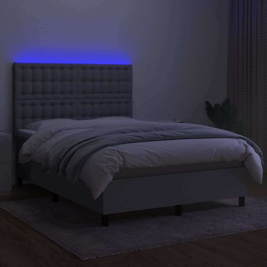 vidaXL Боксспринг легло с матрак и LED, светлосиво, 140x190 см, плат
