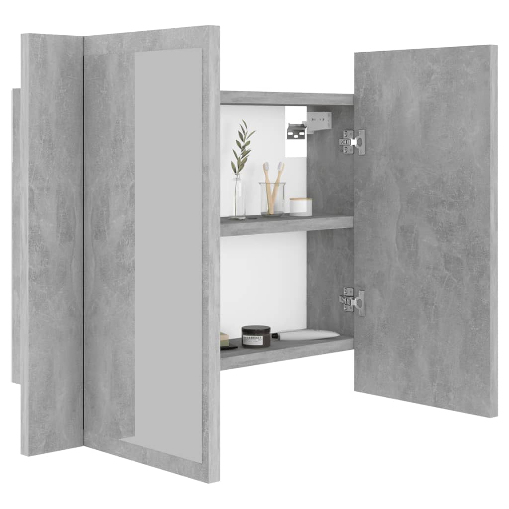 vidaXL LED шкаф с огледало за баня, бетонно сив, 60x12x45 см, акрил
